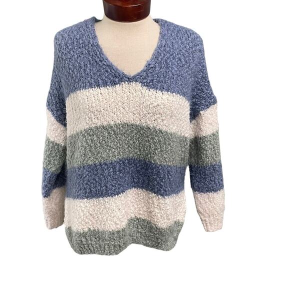 Altar'd State Striped Soft Sweater Small/Medium Blue Green Oversize Cozy Casual - Picture 1 of 3